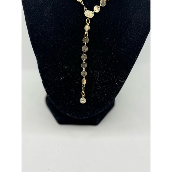 18k Yellow Gold Plated Disk Link 3-Layer Chain Crystal - Picture 4 of 6